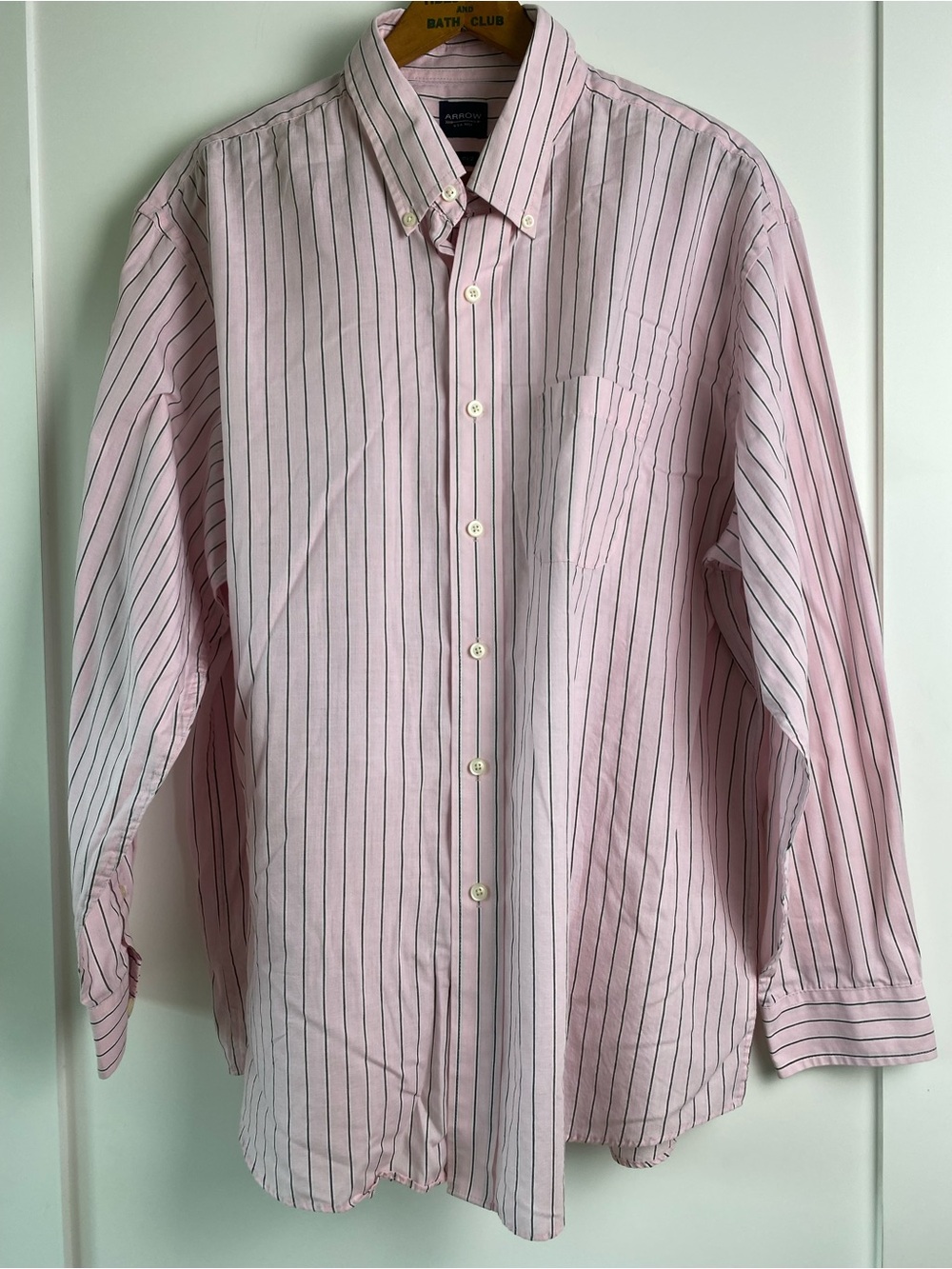 Arrow Men’s Pink Button-Down Stripe Dress Shirt